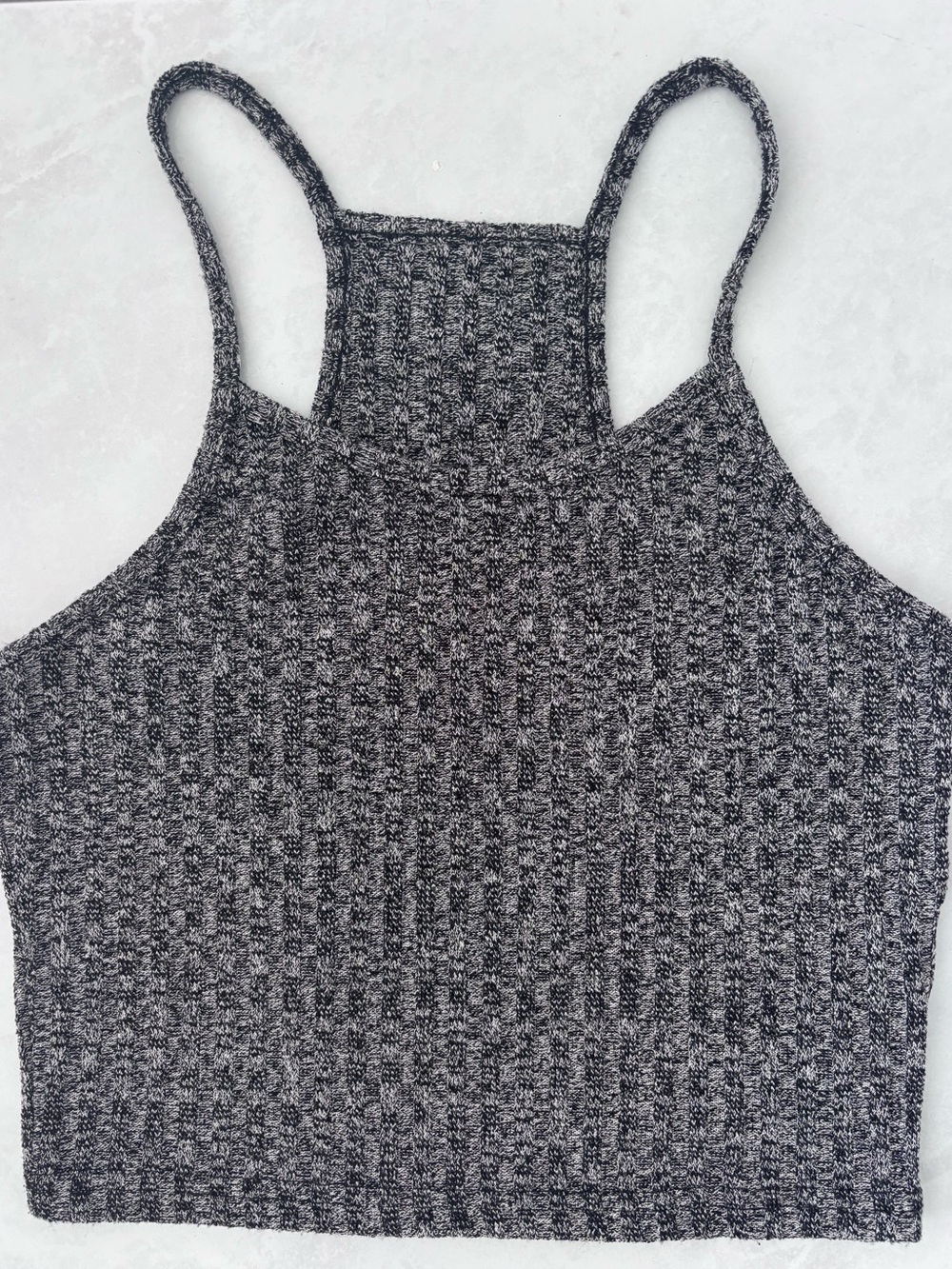 SHEIN Ribbed High-Neck Cropped Tank Top - Black/Gray S